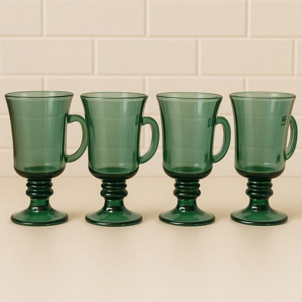 Libbey | Emerald Green Footed Irish Coffee Mugs Set of 4 | EUC - Picture 2 of 7